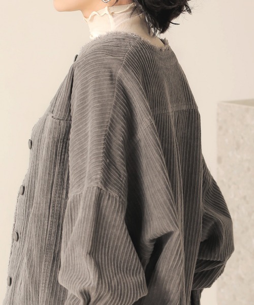 Bab(バブ)の「コーデュロイノ―カラージャケット(ノーカラーコート・レディース・チャコールグレー/ピンク/アイボリー/ベージュ・38)」の21枚目の写真