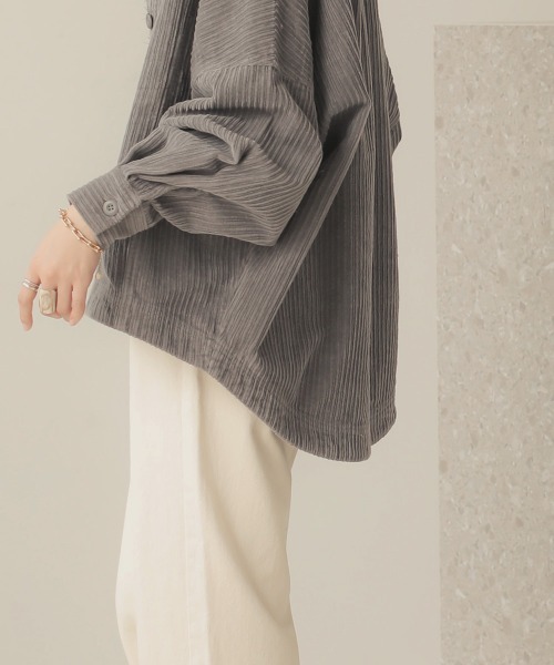 Bab(バブ)の「コーデュロイノ―カラージャケット(ノーカラーコート・レディース・チャコールグレー/ピンク/アイボリー/ベージュ・38)」の22枚目の写真