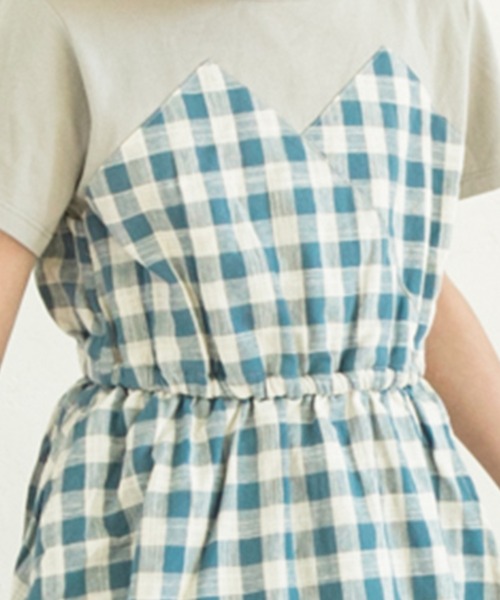 pairmanon（ペアマノン）の「重ね着風 半袖チェックフレア ワンピース（ワンピース・キッズ・ブラック/モカ/アイボリー/グレイッシュベージュ/グレー・90/130/140/120/100/110/150）」の9枚目の写真