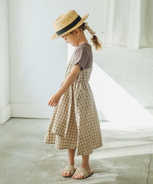 pairmanon（ペアマノン）の「重ね着風 半袖チェックフレア ワンピース（ワンピース・キッズ・ブラック/モカ/アイボリー/グレイッシュベージュ/グレー・90/130/140/120/100/110/150）」の11枚目の写真