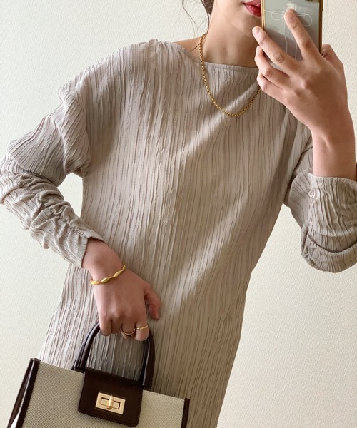 INTER FACTORY（インターファクトリー）の「WEARISTA maiko - ３wayポケット付Iラインワンピース　made in INTER FACTORY（シャツワンピース・レディース・ブラック/グレイッシュベージュ/キャメル・FREE）」の6枚目の写真