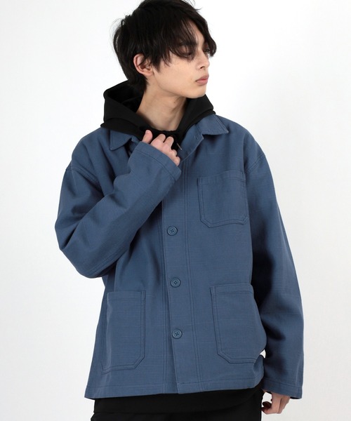 make a ray!(メイク ア レイ!)の「ヘリンボーン カバーオール ワークジャケット/ シャツジャケット/ ライトジャケット(カバーオール・メンズ・グレー/ネイビー・M/L/XL)」の6枚目の写真