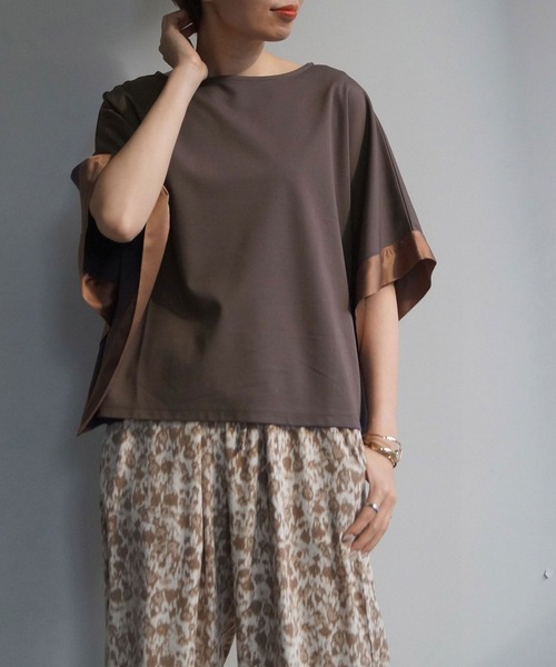 NICOLE white（ニコルホワイト）の「異素材使いボックスTシャツ（Tシャツ/カットソー・レディース・ブラック/ブラウン/オフホワイト・FREE）」の3枚目の写真