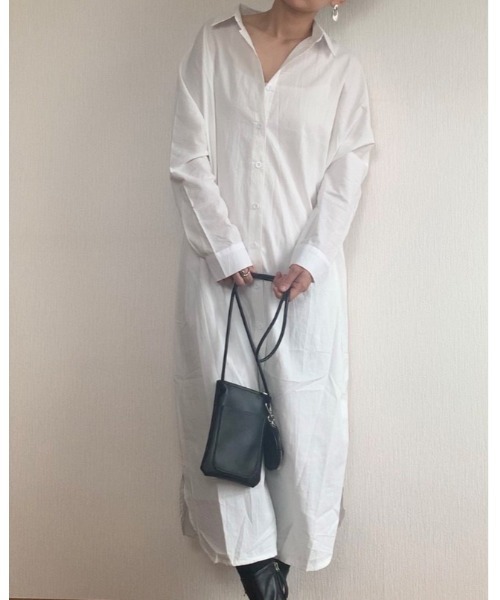 Ritzy(リッツィー)の「大人シルエット ゆったりシルエットミモレ丈シャツワンピース(シャツワンピース・レディース・ホワイト/ブラック/ベージュ・FREE)」の3枚目の写真