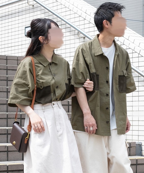PairPair（ペアペア）の「ポケットメッシュワークシャツ(ユニセックス)（シャツ/ブラウス・レディース・カーキ/ベージュ/オフホワイト・LARGE/MEDIUM）」の3枚目の写真