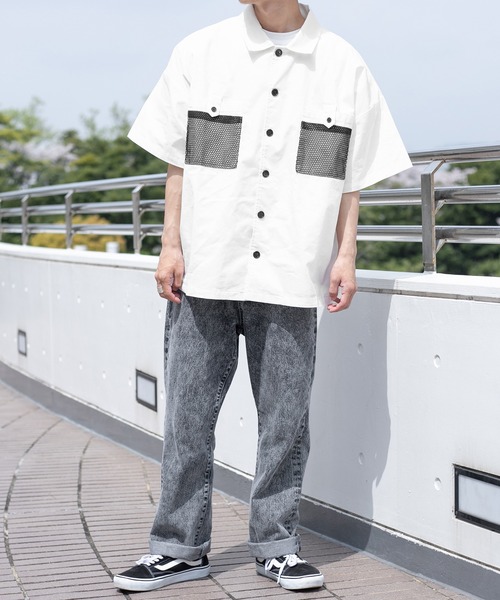 PairPair（ペアペア）の「ポケットメッシュワークシャツ(ユニセックス)（シャツ/ブラウス・レディース・カーキ/ベージュ/オフホワイト・LARGE/MEDIUM）」の4枚目の写真