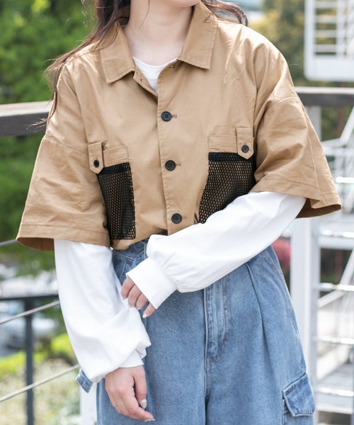 PairPair（ペアペア）の「ポケットメッシュワークシャツ(ユニセックス)（シャツ/ブラウス・レディース・カーキ/ベージュ/オフホワイト・LARGE/MEDIUM）」の16枚目の写真