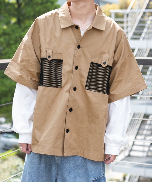 PairPair（ペアペア）の「ポケットメッシュワークシャツ(ユニセックス)（シャツ/ブラウス・レディース・カーキ/ベージュ/オフホワイト・LARGE/MEDIUM）」の21枚目の写真