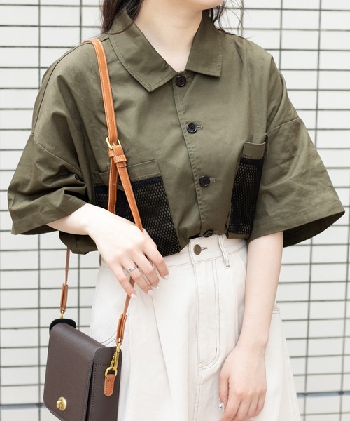 PairPair（ペアペア）の「ポケットメッシュワークシャツ(ユニセックス)（シャツ/ブラウス・レディース・カーキ/ベージュ/オフホワイト・LARGE/MEDIUM）」の6枚目の写真