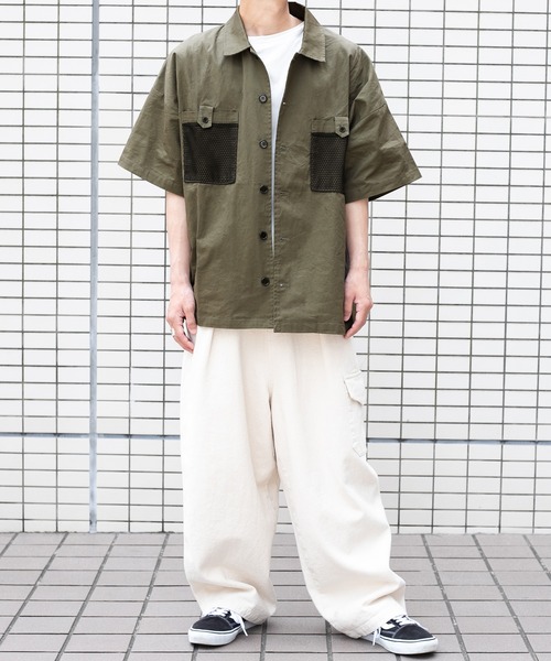 PairPair（ペアペア）の「ポケットメッシュワークシャツ(ユニセックス)（シャツ/ブラウス・レディース・カーキ/ベージュ/オフホワイト・LARGE/MEDIUM）」の22枚目の写真