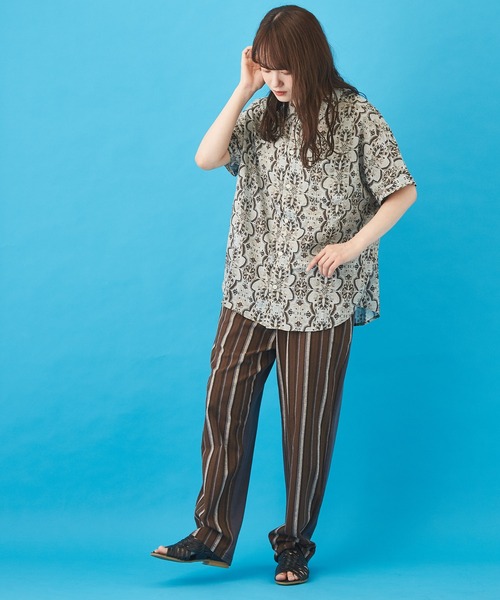 CUBE SUGAR（キューブシュガー）の「ボイル 総柄プリント 半袖 ドルマンスリーブ シャツ（シャツ/ブラウス・レディース・ベージュ/ネイビー/グレー/サックスブルー・M）」の7枚目の写真