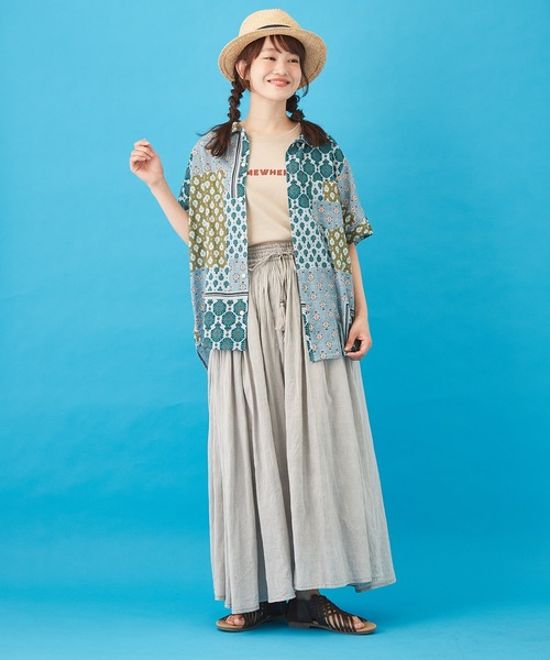 CUBE SUGAR（キューブシュガー）の「ボイル 総柄プリント 半袖 ドルマンスリーブ シャツ（シャツ/ブラウス・レディース・ベージュ/ネイビー/グレー/サックスブルー・M）」の12枚目の写真