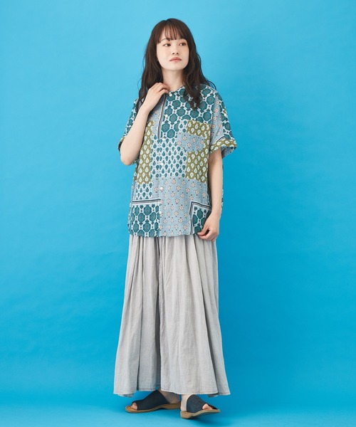 CUBE SUGAR（キューブシュガー）の「ボイル 総柄プリント 半袖 ドルマンスリーブ シャツ（シャツ/ブラウス・レディース・ベージュ/ネイビー/グレー/サックスブルー・M）」の14枚目の写真