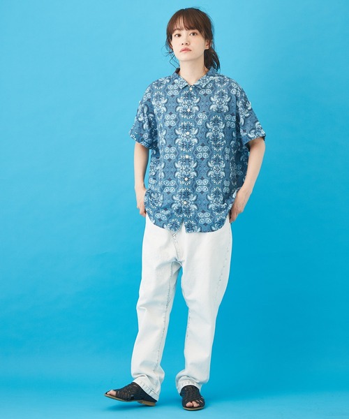 CUBE SUGAR（キューブシュガー）の「ボイル 総柄プリント 半袖 ドルマンスリーブ シャツ（シャツ/ブラウス・レディース・ベージュ/ネイビー/グレー/サックスブルー・M）」の18枚目の写真