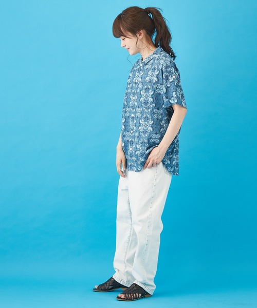 CUBE SUGAR（キューブシュガー）の「ボイル 総柄プリント 半袖 ドルマンスリーブ シャツ（シャツ/ブラウス・レディース・ベージュ/ネイビー/グレー/サックスブルー・M）」の19枚目の写真