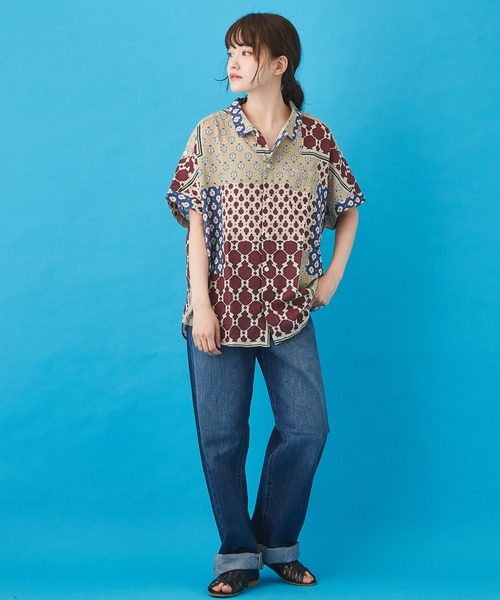 CUBE SUGAR（キューブシュガー）の「ボイル 総柄プリント 半袖 ドルマンスリーブ シャツ（シャツ/ブラウス・レディース・ベージュ/ネイビー/グレー/サックスブルー・M）」の11枚目の写真