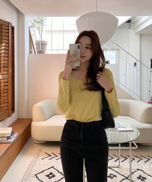 WESTSEA（ウエストシー）の「スクエアネック ロングＴシャツ（Tシャツ/カットソー・レディース・アイボリー/イエロー/ブルー/ブラック/ピンク・FREE）」の5枚目の写真