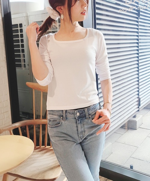 WESTSEA（ウエストシー）の「スクエアネック ロングＴシャツ（Tシャツ/カットソー・レディース・アイボリー/イエロー/ブルー/ブラック/ピンク・FREE）」の2枚目の写真