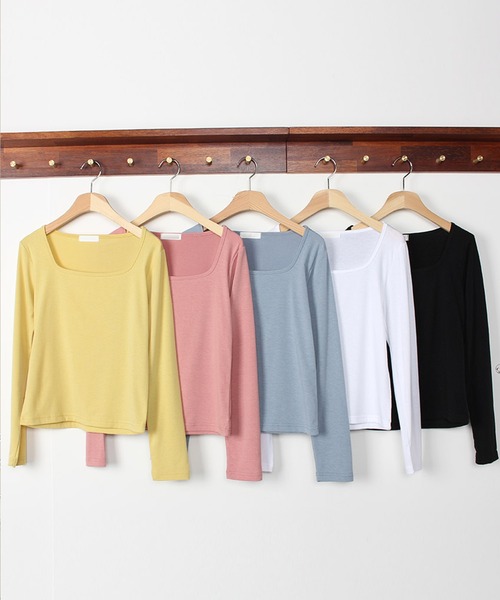 WESTSEA（ウエストシー）の「スクエアネック ロングＴシャツ（Tシャツ/カットソー・レディース・アイボリー/イエロー/ブルー/ブラック/ピンク・FREE）」の6枚目の写真