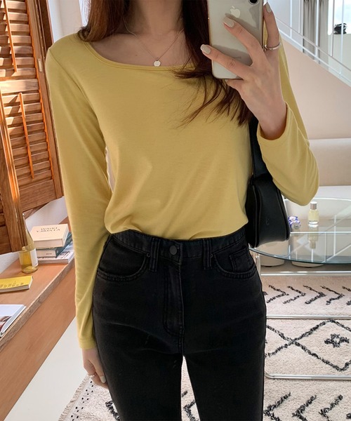 WESTSEA（ウエストシー）の「スクエアネック ロングＴシャツ（Tシャツ/カットソー・レディース・アイボリー/イエロー/ブルー/ブラック/ピンク・FREE）」の12枚目の写真