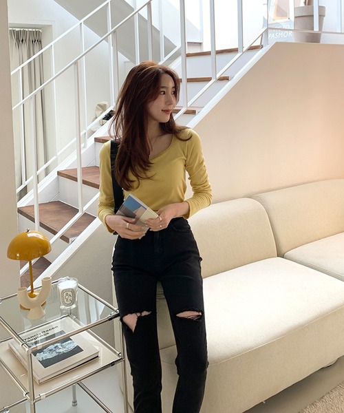 WESTSEA（ウエストシー）の「スクエアネック ロングＴシャツ（Tシャツ/カットソー・レディース・アイボリー/イエロー/ブルー/ブラック/ピンク・FREE）」の19枚目の写真