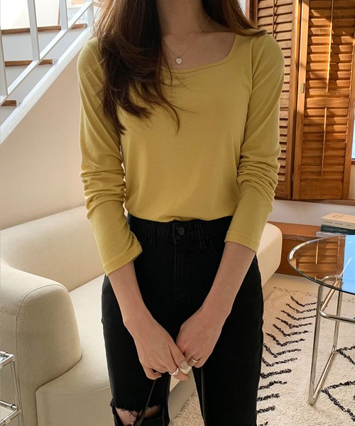 WESTSEA（ウエストシー）の「スクエアネック ロングＴシャツ（Tシャツ/カットソー・レディース・アイボリー/イエロー/ブルー/ブラック/ピンク・FREE）」の8枚目の写真