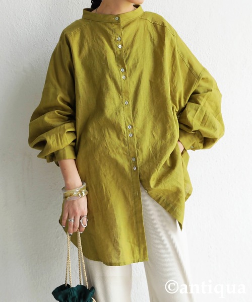 antiqua(アンティカ)の「麻100%リネンシャツ(シャツ/ブラウス・レディース・ベージュ/ブラウン/グリーン/パープル/グリーン系その他/ブラック・FREE)」の9枚目の写真