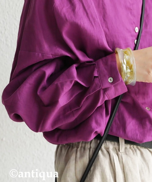 antiqua(アンティカ)の「麻100%リネンシャツ(シャツ/ブラウス・レディース・ベージュ/ブラウン/グリーン/パープル/グリーン系その他/ブラック・FREE)」の17枚目の写真