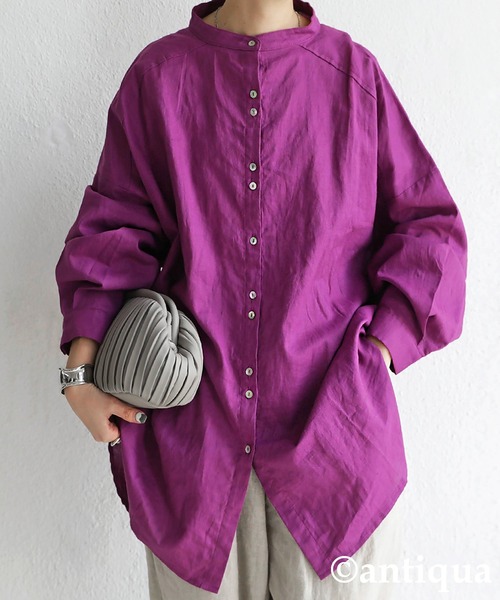 antiqua(アンティカ)の「麻100%リネンシャツ(シャツ/ブラウス・レディース・ベージュ/ブラウン/グリーン/パープル/グリーン系その他/ブラック・FREE)」の18枚目の写真