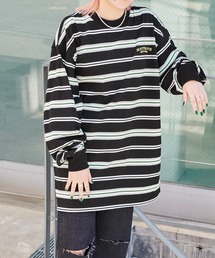 Mark Gonzales | Mark Gonzales/マークゴンザレス コラボ MONO-MART別注 ビッグシルエット カレッジロゴ/マルチボーダー刺繍ロゴ ロンT(Tシャツ/カットソー)