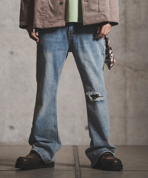 GLIMCLAP（グリムクラップ）の「mp9213-Processing denim semi-flared pants パンツ（デニムパンツ・メンズ・インディゴブルー・S/M/L）」の12枚目の写真