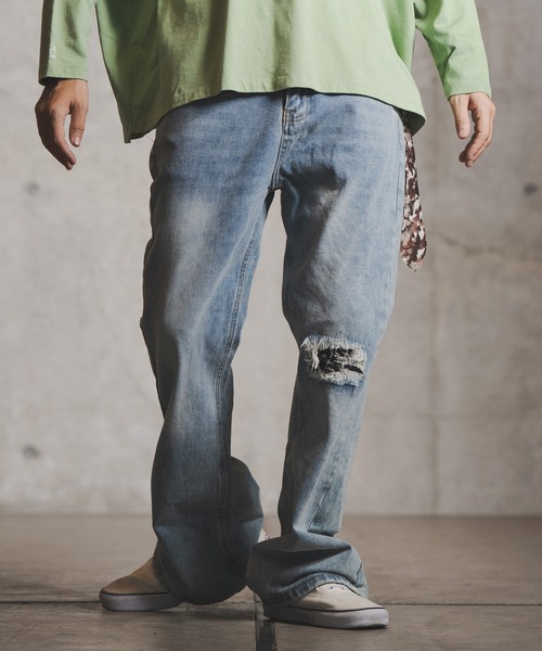 GLIMCLAP（グリムクラップ）の「mp9213-Processing denim semi-flared pants パンツ（デニムパンツ・メンズ・インディゴブルー・S/M/L）」の2枚目の写真