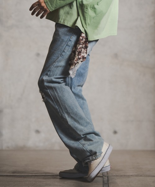 GLIMCLAP（グリムクラップ）の「mp9213-Processing denim semi-flared pants パンツ（デニムパンツ・メンズ・インディゴブルー・S/M/L）」の14枚目の写真