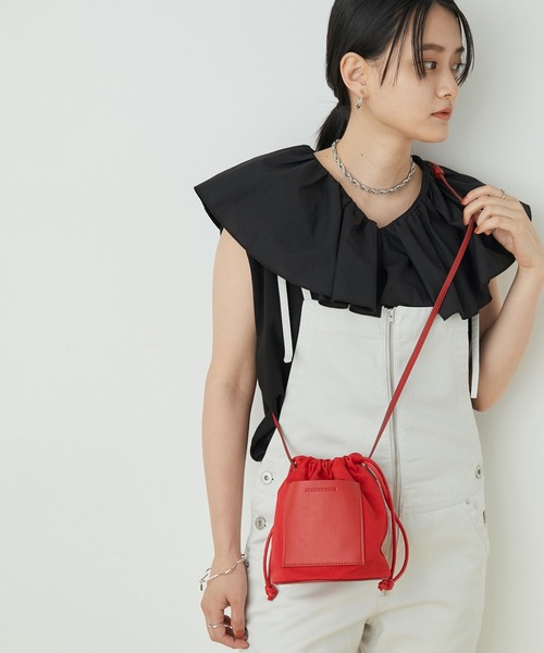 ADAM ET ROPE'（アダムエロペ）の「ナイロン巾着ミニポシェット（ショルダーバッグ・レディース・ブラック/レッド・FREE）」の7枚目の写真