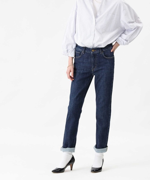 Right-on(ライトオン)の「【Mrs.Jeana】コンフォートストレッチストレートデニムパンツ(デニムパンツ・レディース・ダークインディゴブルー・32/30/27/31/28/29)」の1枚目の写真