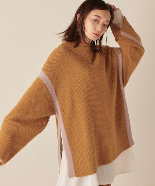 forksy.(フォルクシー)の「【forksy.】起毛ストレッチ配色ニットプルオーバー(ニット/セーター・レディース・ベージュ/カーキ/キャメル・FREE)」の3枚目の写真