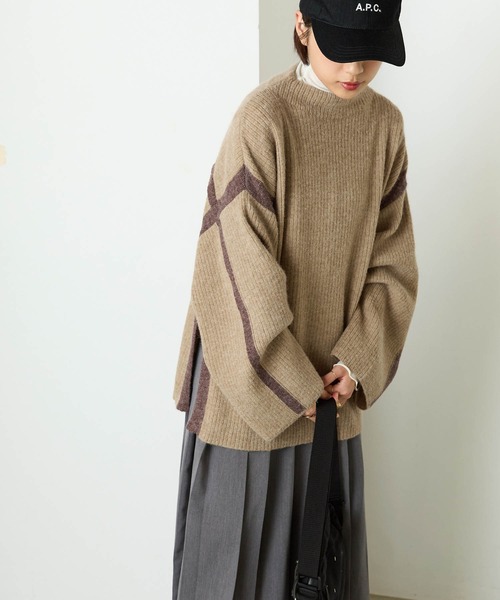 forksy.(フォルクシー)の「【forksy.】起毛ストレッチ配色ニットプルオーバー(ニット/セーター・レディース・ベージュ/カーキ/キャメル・FREE)」の4枚目の写真