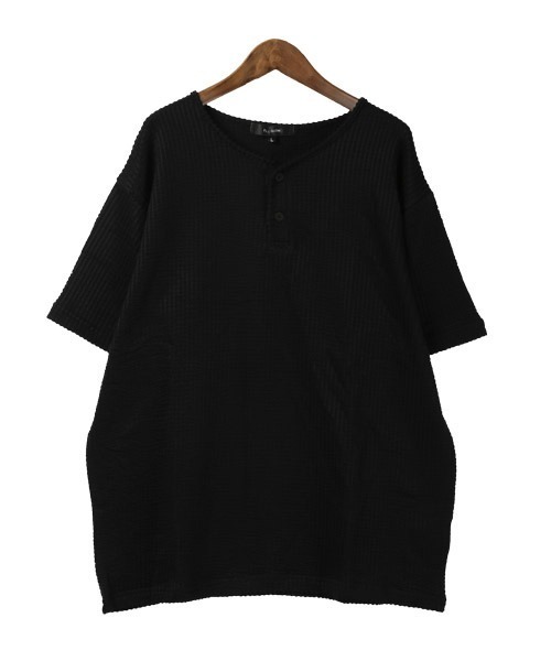 LUXSTYLE(ラグスタイル)の「シアサッカーヘンリーネックTシャツ(Tシャツ/カットソー・メンズ・ストライプ/ブラック/ホワイト/ホワイト×グレー/ネイビー・L/XL/M)」の7枚目の写真