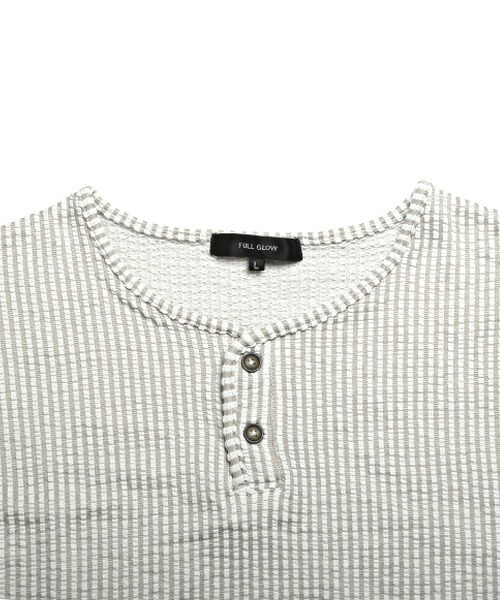 LUXSTYLE(ラグスタイル)の「シアサッカーヘンリーネックTシャツ(Tシャツ/カットソー・メンズ・ストライプ/ブラック/ホワイト/ホワイト×グレー/ネイビー・L/XL/M)」の11枚目の写真