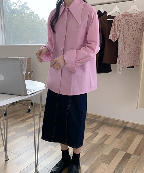 MANGROVE(マングローブ)の「ビックシャープカラールーズシルエットシャツ(シャツ/ブラウス・レディース・ホワイト/ピンク/ブルー・FREE)」の5枚目の写真