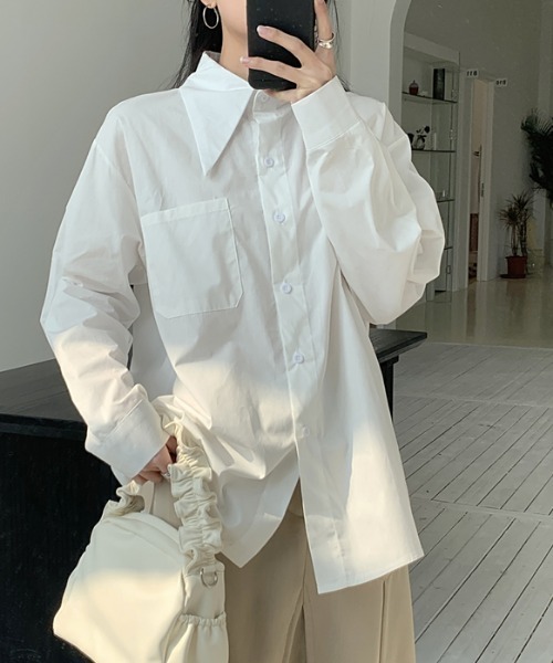 MANGROVE(マングローブ)の「ビックシャープカラールーズシルエットシャツ(シャツ/ブラウス・レディース・ホワイト/ピンク/ブルー・FREE)」の7枚目の写真