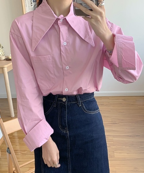 MANGROVE(マングローブ)の「ビックシャープカラールーズシルエットシャツ(シャツ/ブラウス・レディース・ホワイト/ピンク/ブルー・FREE)」の17枚目の写真