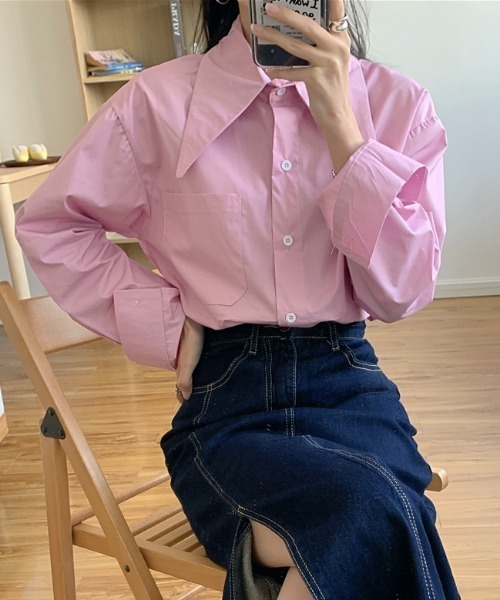 MANGROVE(マングローブ)の「ビックシャープカラールーズシルエットシャツ(シャツ/ブラウス・レディース・ホワイト/ピンク/ブルー・FREE)」の18枚目の写真