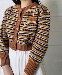 me+em select | ジャガード柄ショートローゲージニットカーデ(カーディガン/ボレロ)