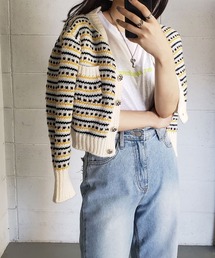me+em select | ジャガード柄ショートローゲージニットカーデ(カーディガン/ボレロ)