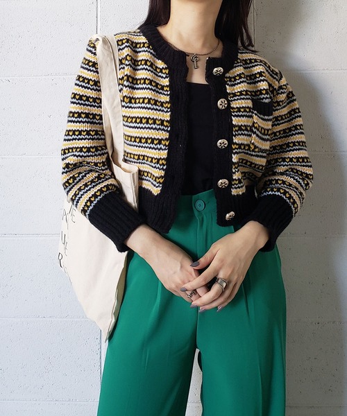 me+em select（ミームセレクト）の「ジャガード柄ショートローゲージニットカーデ（カーディガン/ボレロ・レディース・ホワイト/ブラック/キャメル・FREE）」の3枚目の写真