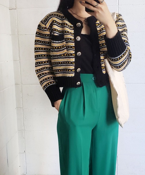 me+em select（ミームセレクト）の「ジャガード柄ショートローゲージニットカーデ（カーディガン/ボレロ・レディース・ホワイト/ブラック/キャメル・FREE）」の20枚目の写真