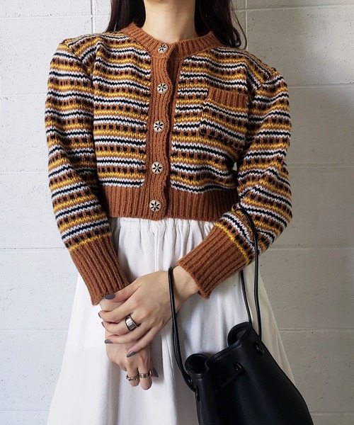 me+em select（ミームセレクト）の「ジャガード柄ショートローゲージニットカーデ（カーディガン/ボレロ・レディース・ホワイト/ブラック/キャメル・FREE）」の22枚目の写真