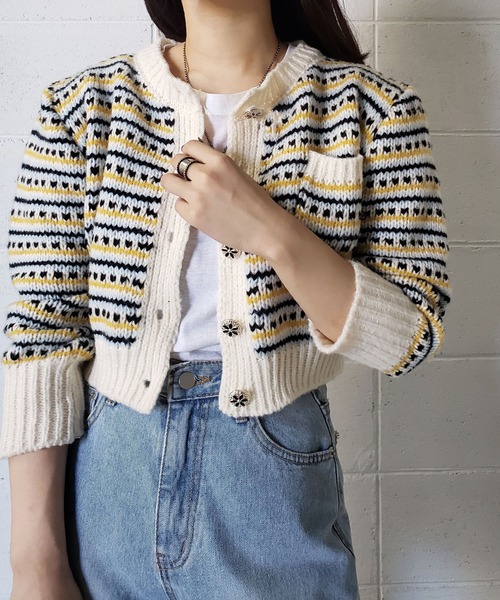 me+em select（ミームセレクト）の「ジャガード柄ショートローゲージニットカーデ（カーディガン/ボレロ・レディース・ホワイト/ブラック/キャメル・FREE）」の21枚目の写真