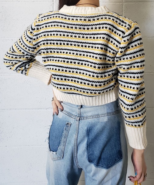 me+em select（ミームセレクト）の「ジャガード柄ショートローゲージニットカーデ（カーディガン/ボレロ・レディース・ホワイト/ブラック/キャメル・FREE）」の11枚目の写真